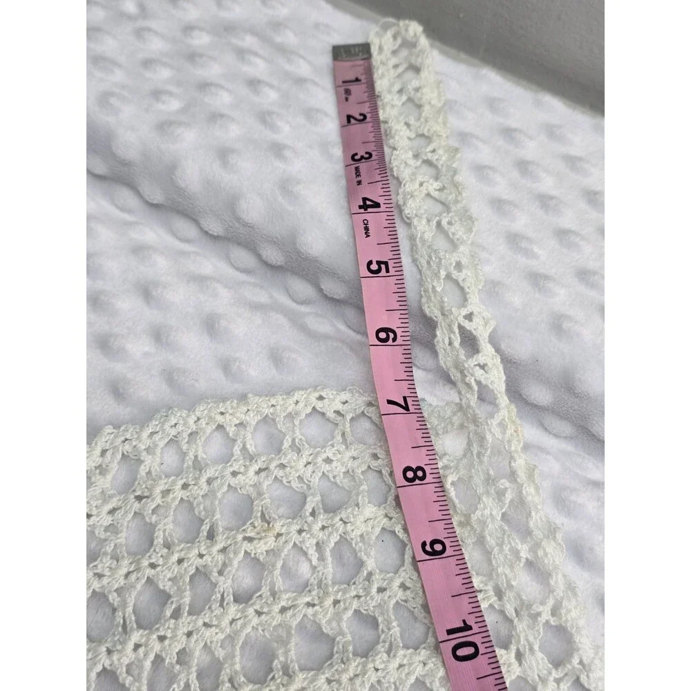 Vintage 1950's Hand Crocheted Hostess Half Apron White Aqua Pink Colorway Bleed